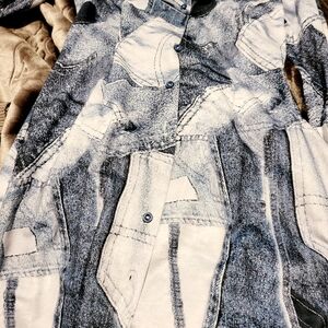 Fashion Nova Blue Denim-Style Button-Up Shirt--can pair great with leggings/boot